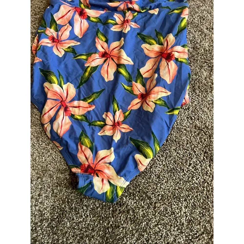 Isabel Maternity By Ingrid & Isabel Blue Floral One Piece Swimsuit Woman’s Size